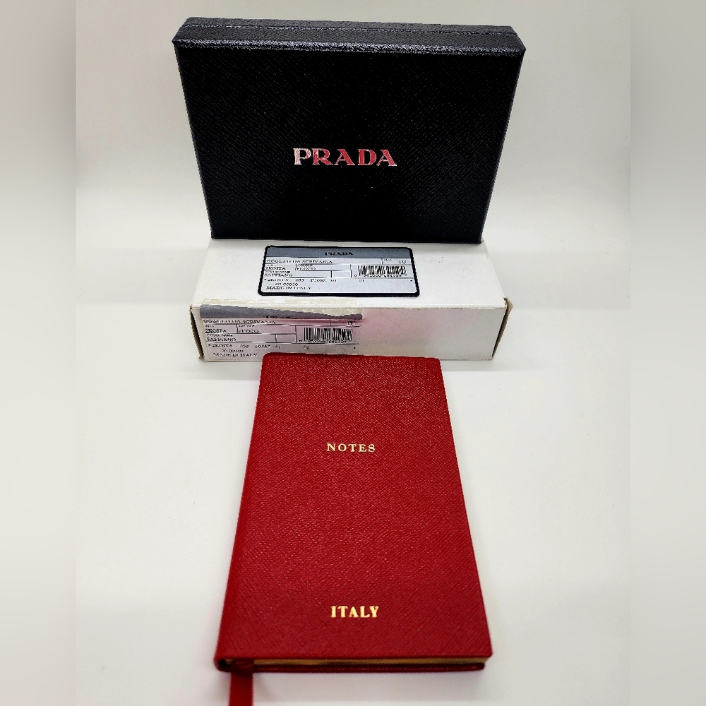 Prada Saffiano Leather Notebook in the color Fuoco (Red). NIB